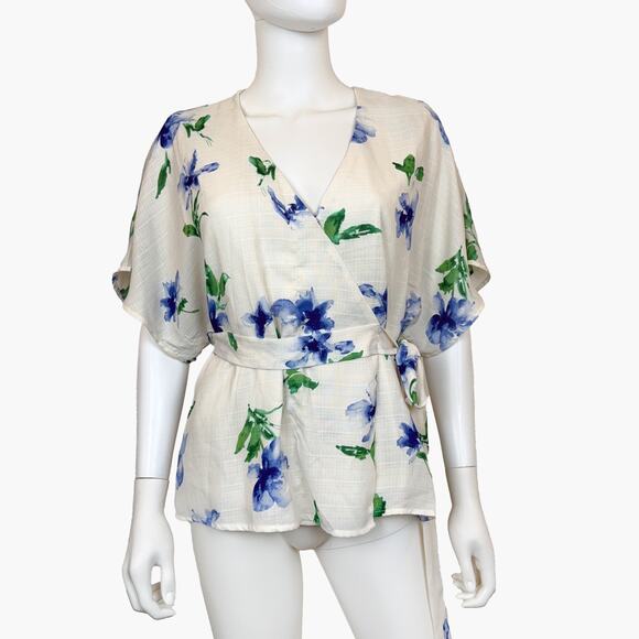 NWT COLLECTIVE CONCEPTS Semi-Sheer Floral Wrap Blouse (Ivory | Size S) - Picture 2 of 10